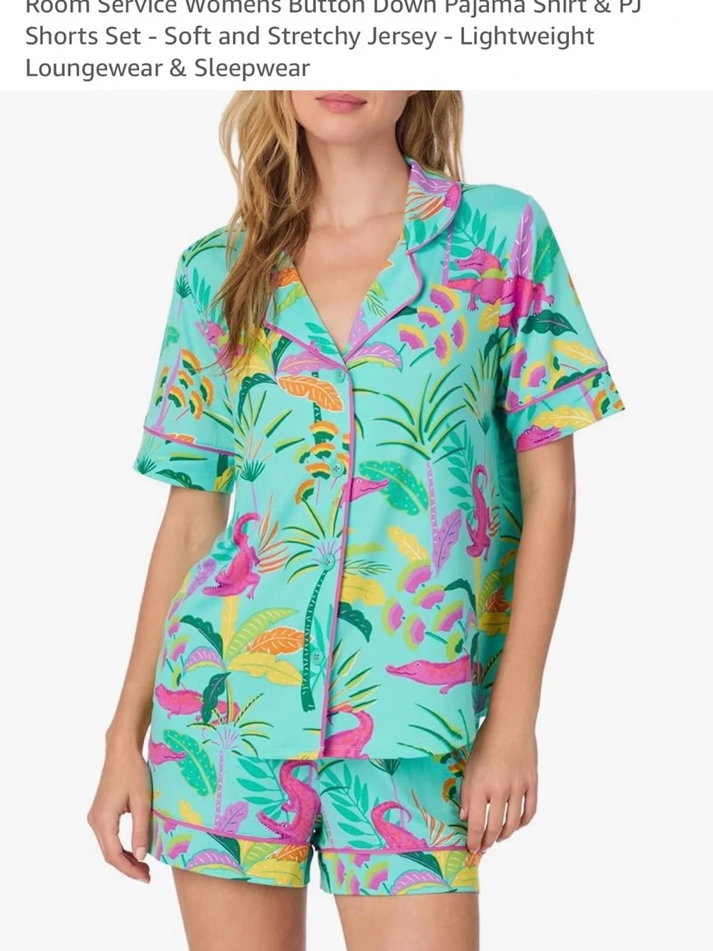 Room Service Women’s Large 2PC Pajama. Set Turquoise Crocodile Cove EUC Cozy - Picture 6 of 9